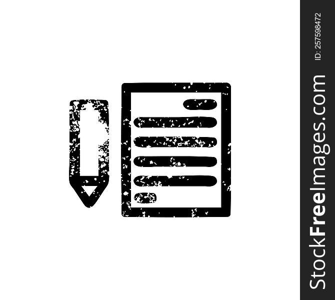 document and pencil distressed icon symbol