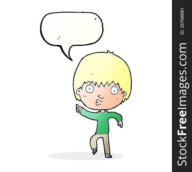 Cartoon Impressed Boy Pointing With Speech Bubble