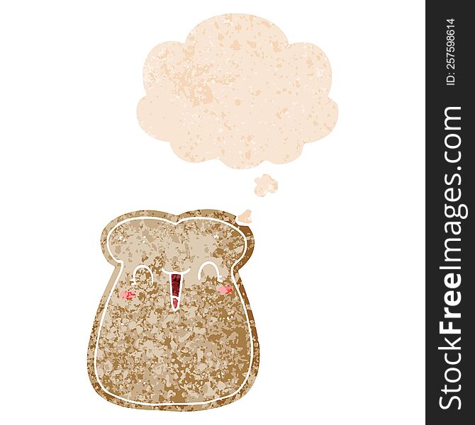 Cute Cartoon Slice Of Toast And Thought Bubble In Retro Textured Style