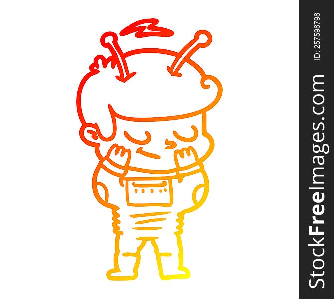 Warm Gradient Line Drawing Bashful Cartoon Spaceman