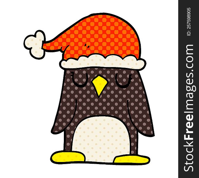 Cartoon Doodle Penguin Wearing Christmas Hat