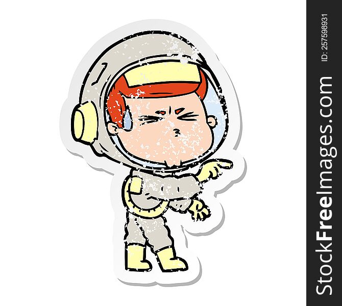 distressed sticker of a cartoon stressed astronaut