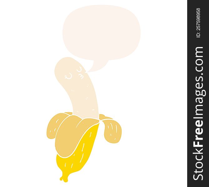 Cartoon Banana And Speech Bubble In Retro Style