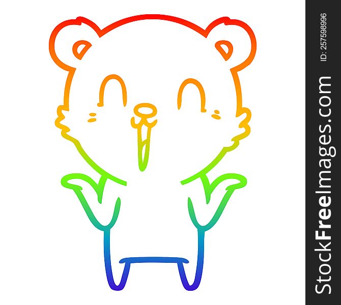 Rainbow Gradient Line Drawing Happy Cartoon Polar Bear With No Worries