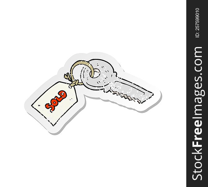 retro distressed sticker of a cartoon key with sold tag