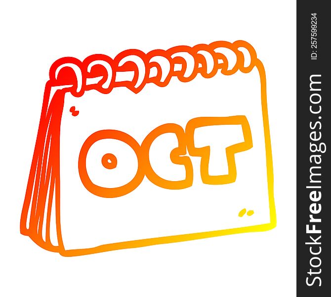 Warm Gradient Line Drawing Cartoon Calendar Showing Month Of October