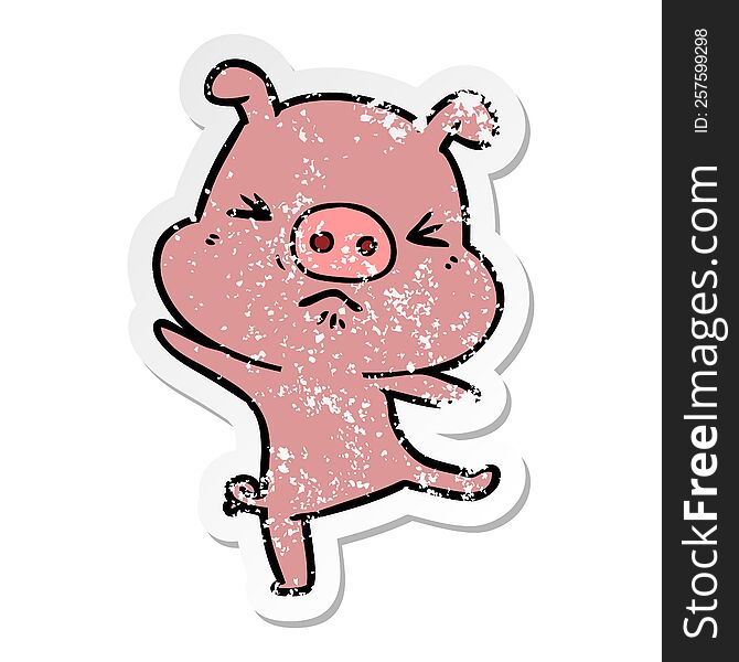 distressed sticker of a cartoon furious pig