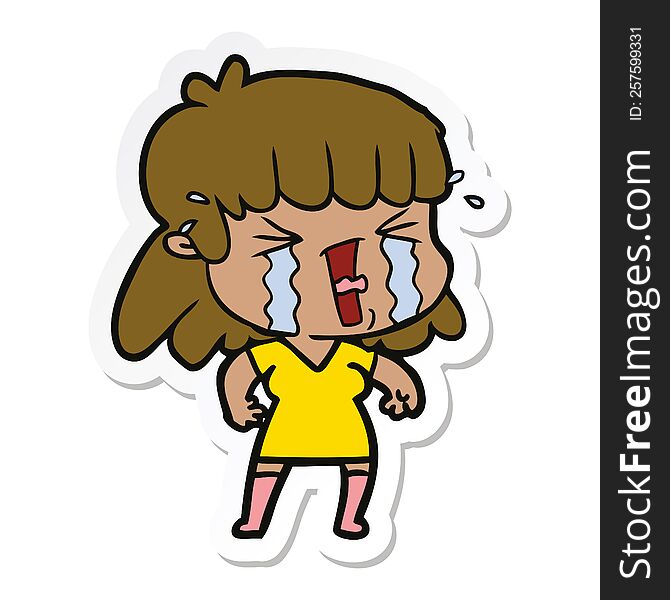 Sticker Of A Cartoon Woman In Tears