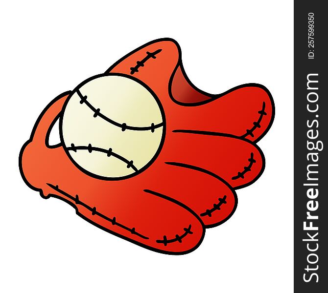 Gradient Cartoon Doodle Of A Baseball And Glove