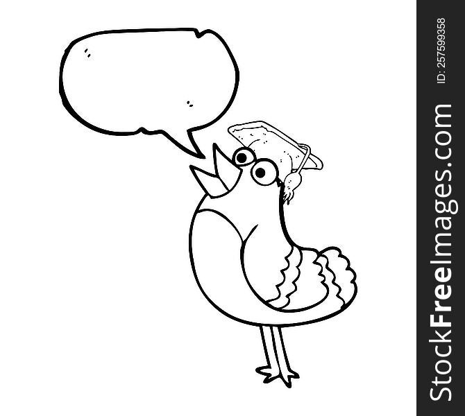 Speech Bubble Cartoon Bird Wearing Graduation Cap