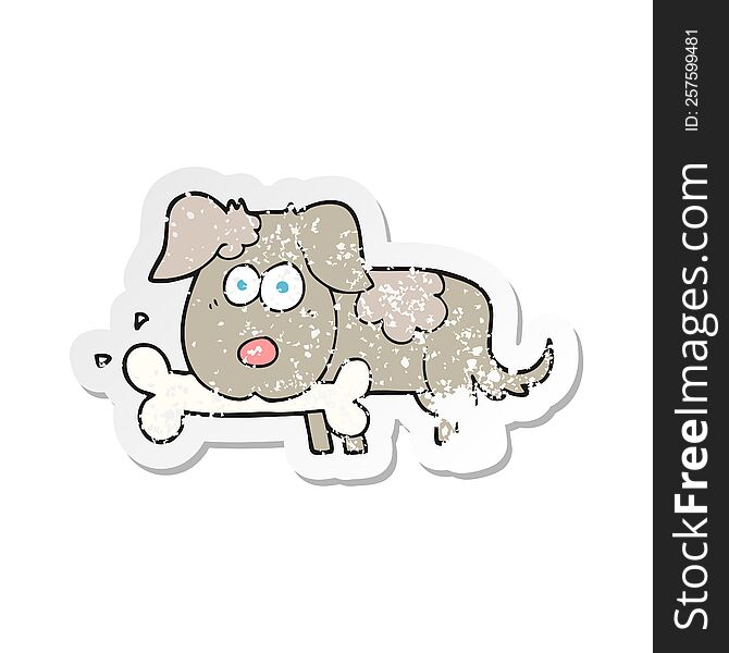 Retro Distressed Sticker Of A Cartoon Dog With Bone