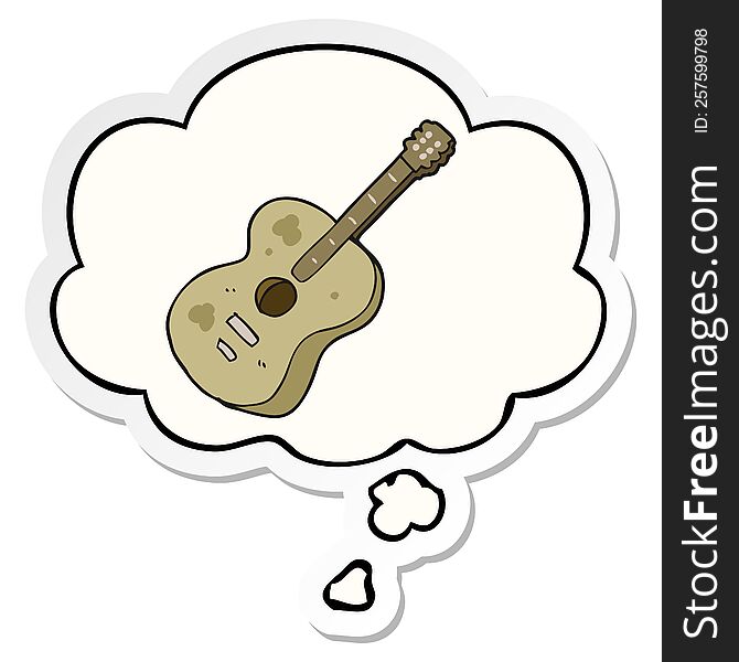 cartoon guitar with thought bubble as a printed sticker