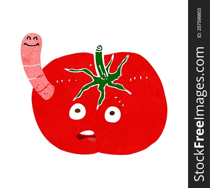 cartoon tomato with worm