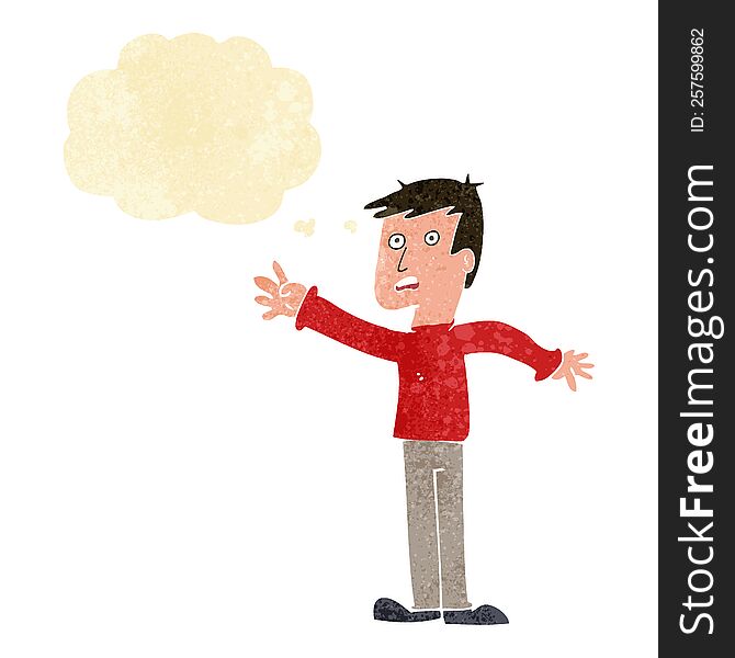 Cartoon Worried Man Reaching With Thought Bubble