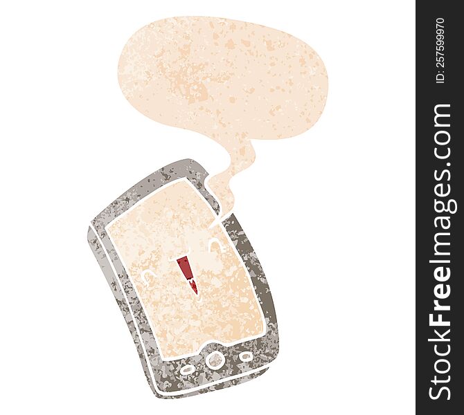Cute Cartoon Mobile Phone And Speech Bubble In Retro Textured Style