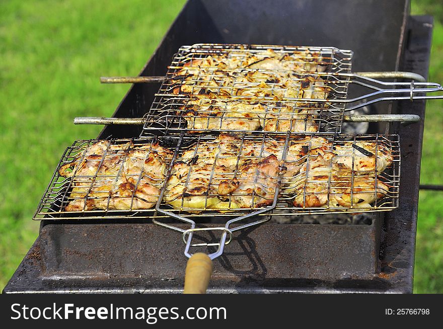 Tasty grill kebab on a charcoal