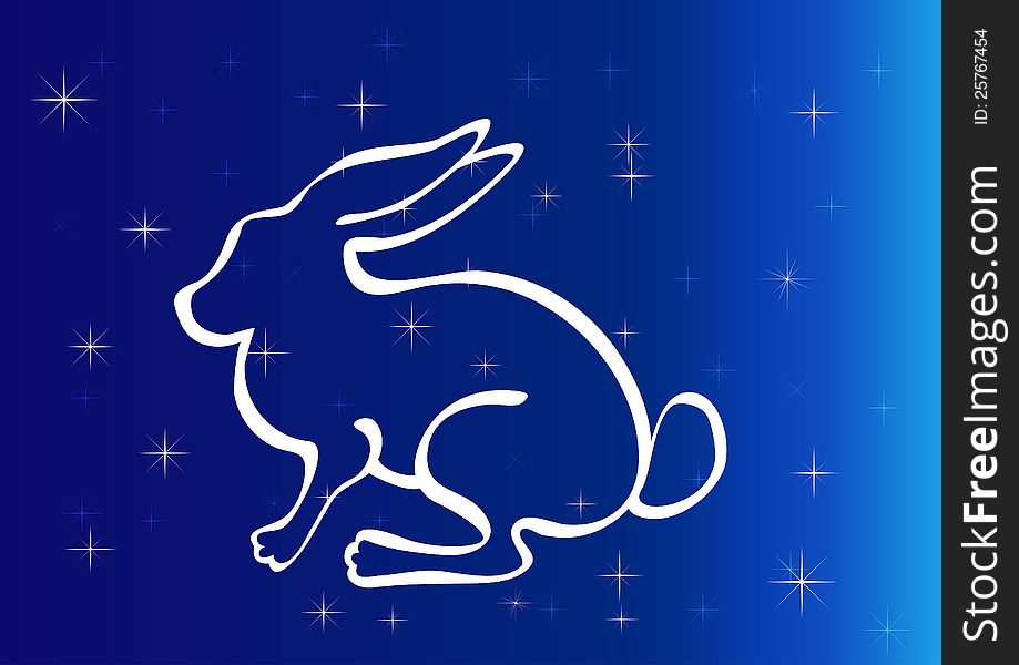 Rabbit silhouette on starry night sky. Rabbit silhouette on starry night sky.