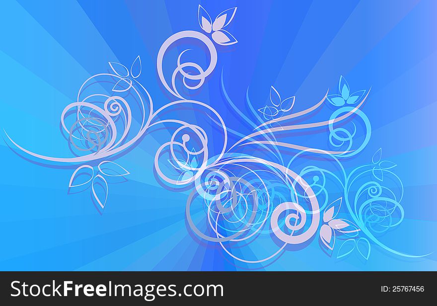 Floral Ornament On Blue Rays