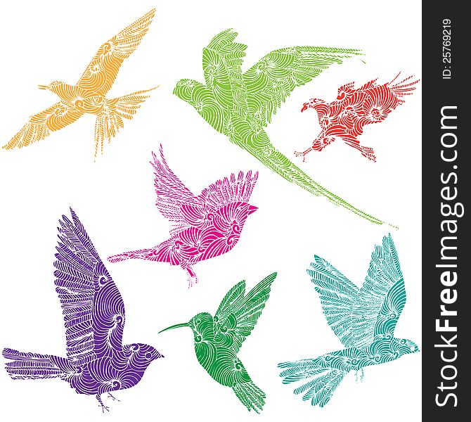 Collection of birds in various colors