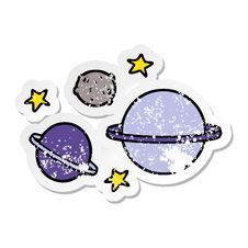 Distressed Sticker Of A Cartoon Planets Stock Photo