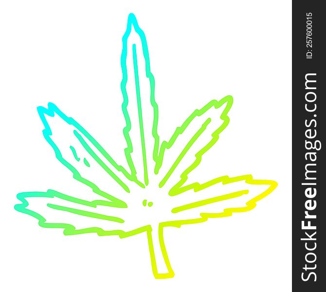 cold gradient line drawing of a cartoon marijuana leaf