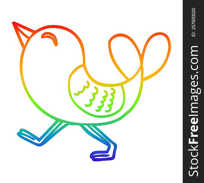 Rainbow Gradient Line Drawing Cartoon Red Bird