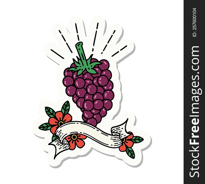 sticker of a tattoo style bunch of grapes