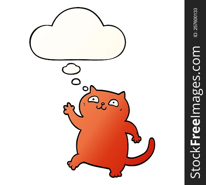 Cartoon Cat And Thought Bubble In Smooth Gradient Style