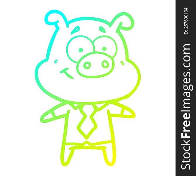 Cold Gradient Line Drawing Happy Cartoon Pig Boss