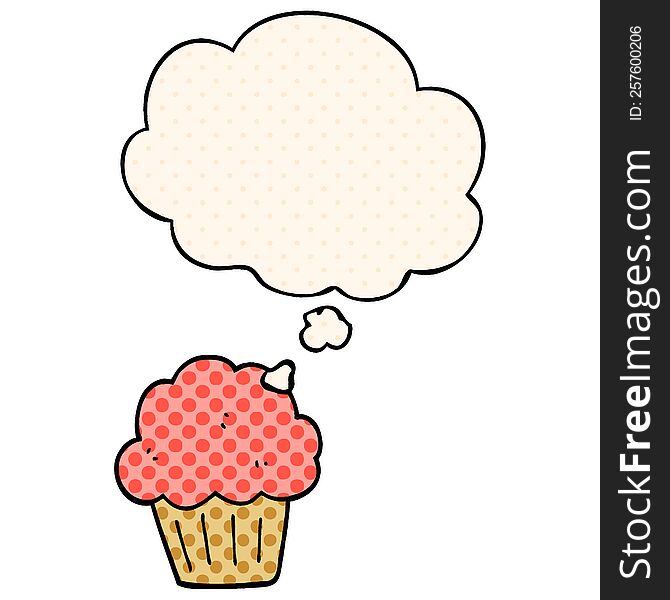 cartoon  muffin with thought bubble in comic book style