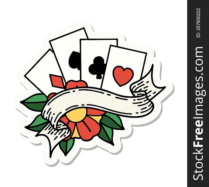 sticker of tattoo in traditional style of cards and banner. sticker of tattoo in traditional style of cards and banner