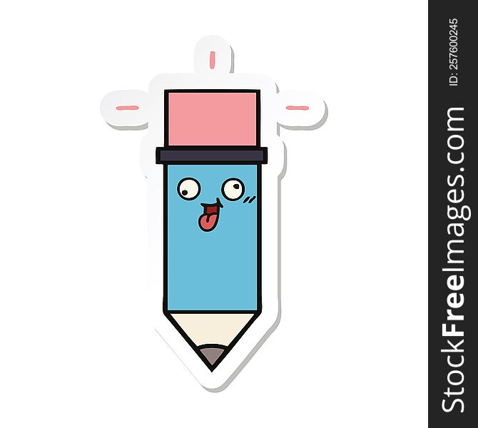 Sticker Of A Cute Cartoon Pencil