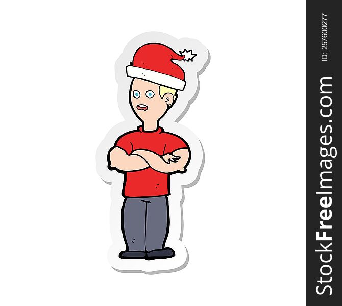 sticker of a cartoon man ready for christmas