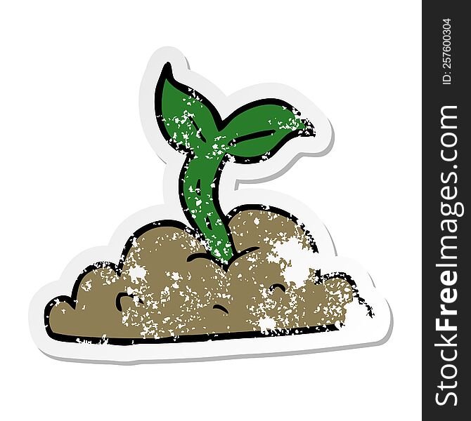 distressed sticker of a cartoon growing seedling