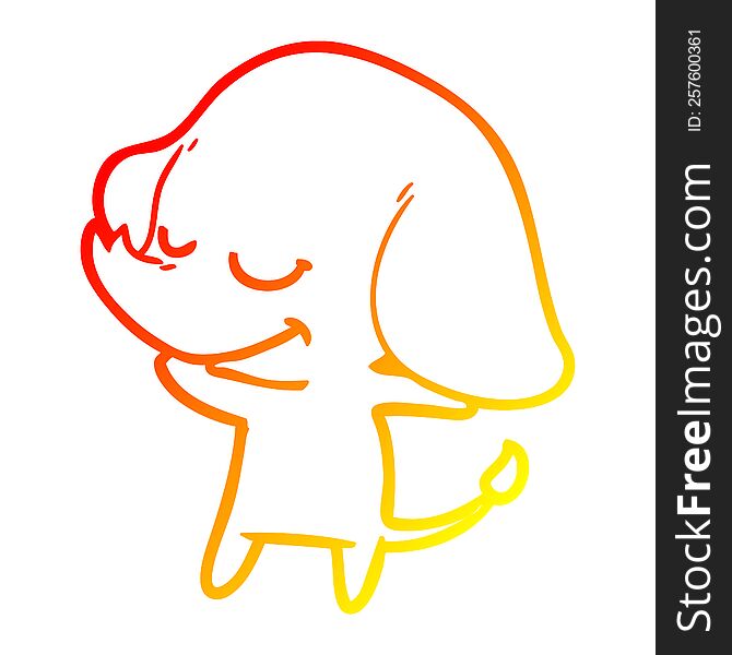 Warm Gradient Line Drawing Cartoon Smiling Elephant