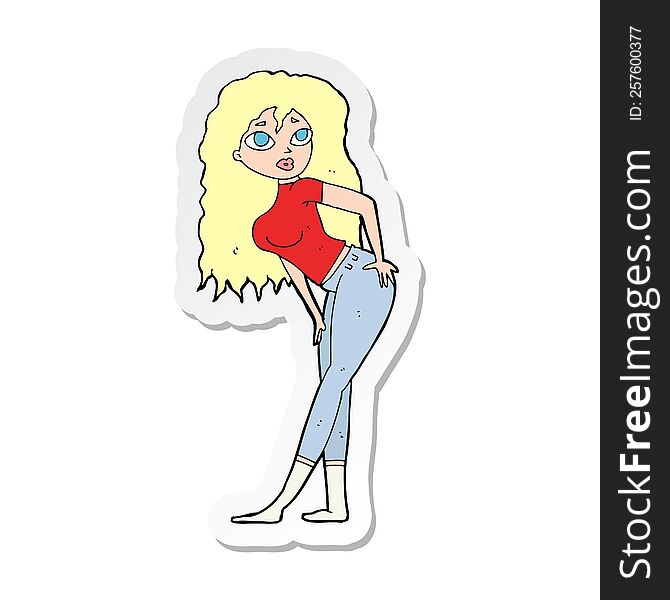 Sticker Of A Cartoon Attractive Woman Looking Surprised