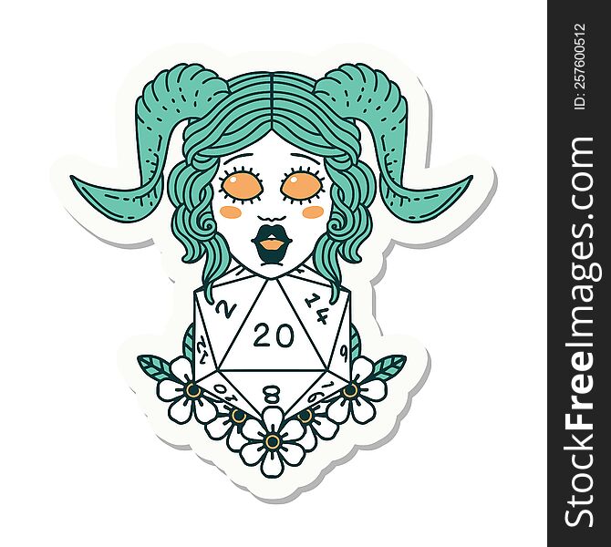 Tiefling With Natural Twenty Dice Roll Sticker