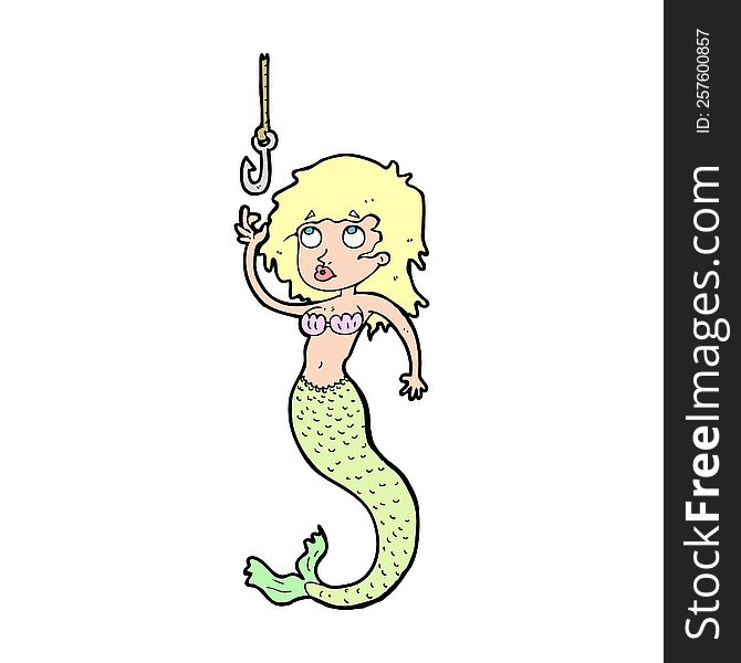 cartoon mermaid and fish hook