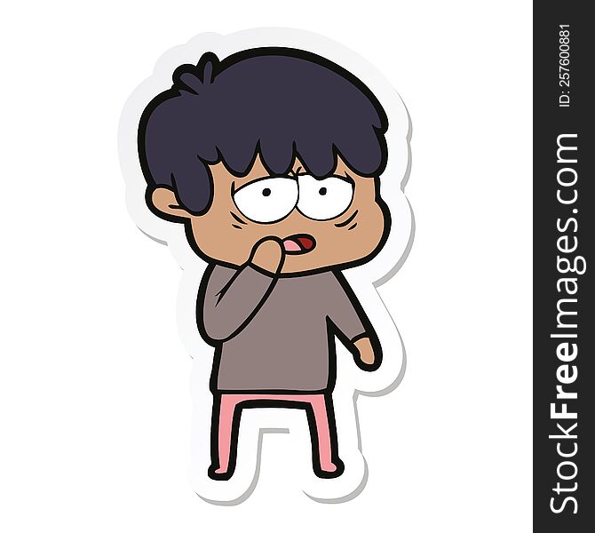 Sticker Of A Cartoon Exhausted Boy