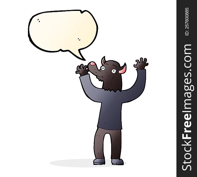 Cartoon Happy Werewolf Man With Speech Bubble
