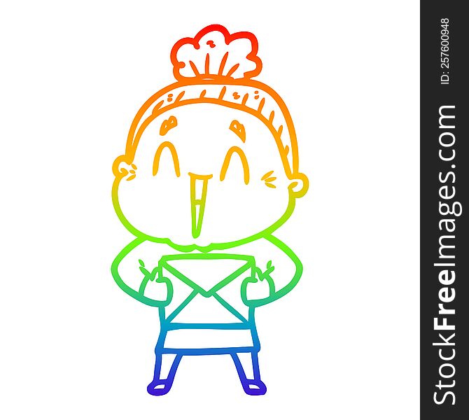 Rainbow Gradient Line Drawing Cartoon Happy Old Lady