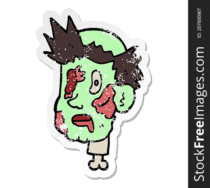 Distressed Sticker Of A Cartoon Zombie Head