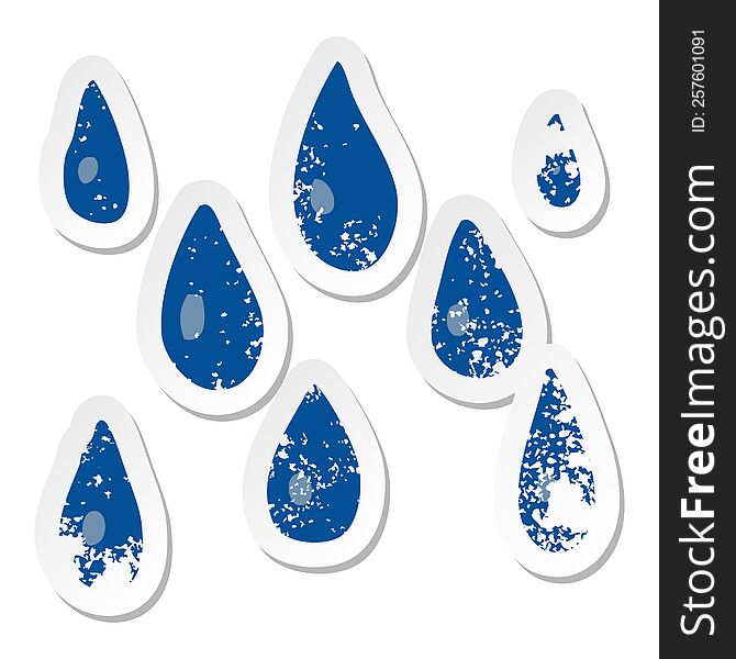 distressed sticker of a cartoon raindrops