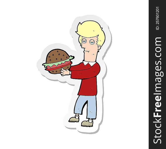 Sticker Of A Cartoon Man Eating Burger