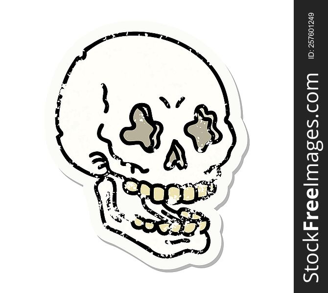 Traditional Distressed Sticker Tattoo Of A Skull