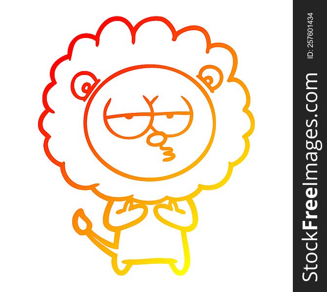 Warm Gradient Line Drawing Cartoon Tired Lion
