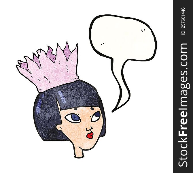 freehand speech bubble textured cartoon woman wearing paper crown