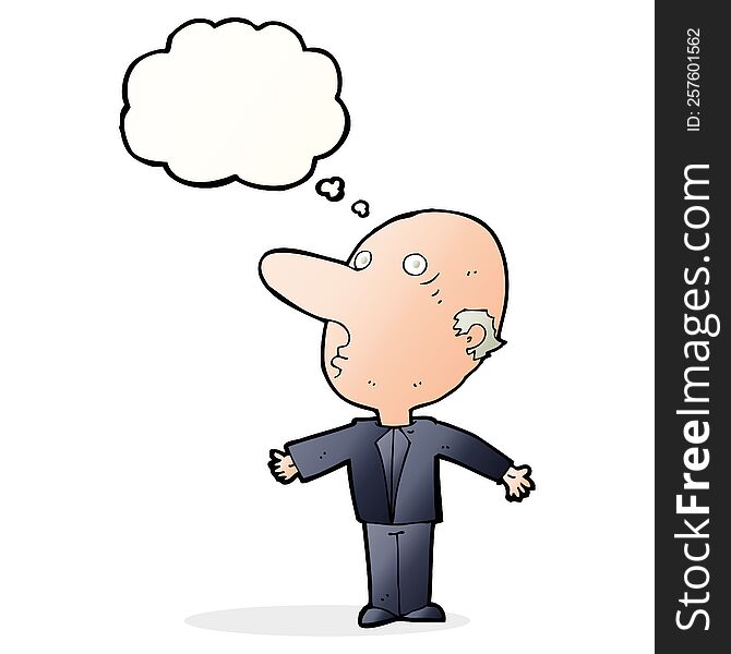 cartoon confused middle aged man with thought bubble