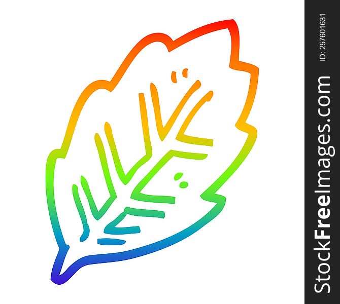 rainbow gradient line drawing of a cartoon tree leaf