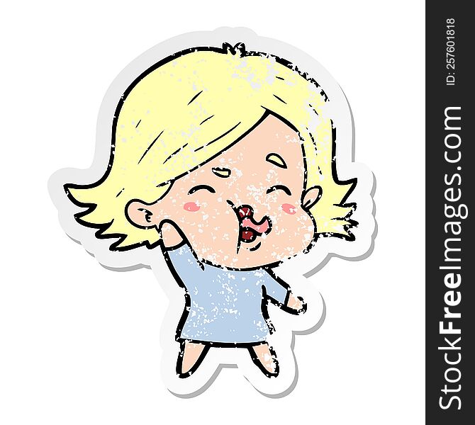 Distressed Sticker Of A Cartoon Girl Pulling Face